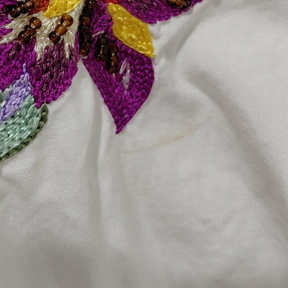 Etro Embroidered Beaded Blouse Floral Cotton Button Up Size 48 Made In Italy - Picture 5 of 12